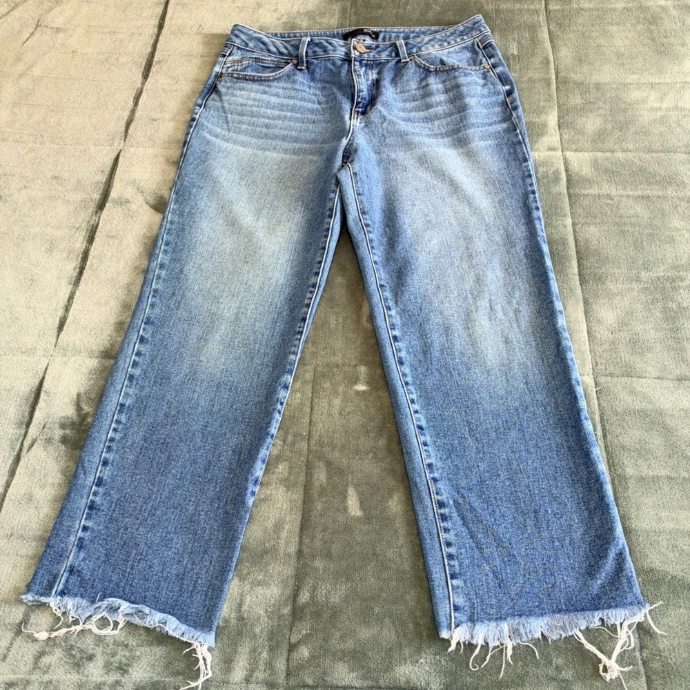 1822 Denim Straight Leg Raw Hem Jeans Medium Wash Womens Size 14 Casual Wear